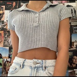 Grey Cropped Button Up